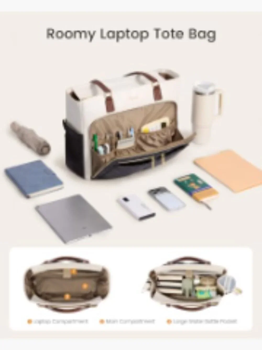 3-in-1 Work Tote with Insulated Lunch Compartment, PU Leather Laptop Bag with